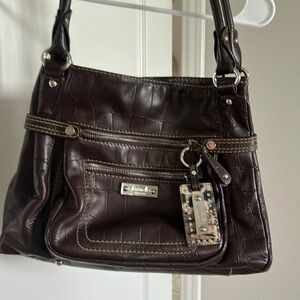 Tignanello Simply Safari Croc Embossed Brown Leather bag